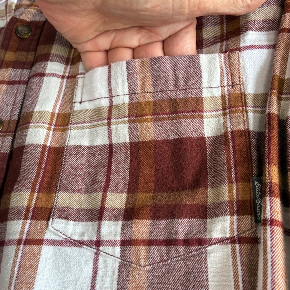 Eddie Bauer Mens XL Flannel Plaid Button Down Shirt Brick Brown Gorpcore Flannel - Picture 6 of 16